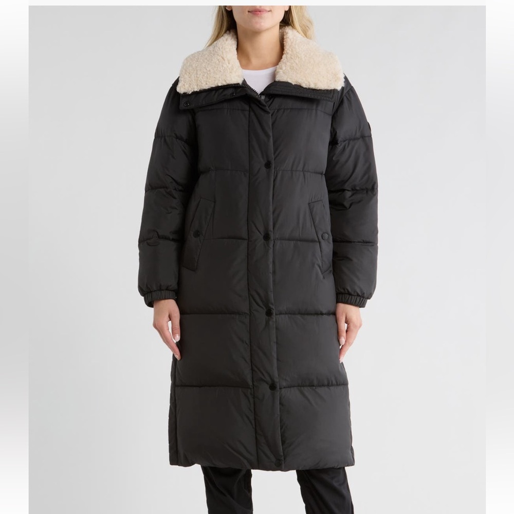 MICHAEL Michael Kors Black Puffer Coat with Cream Collar
